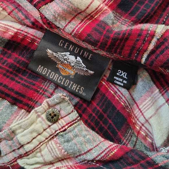 Harley Davidson Plaid Hooded Button Down Shirt 2X - Picture 4 of 11